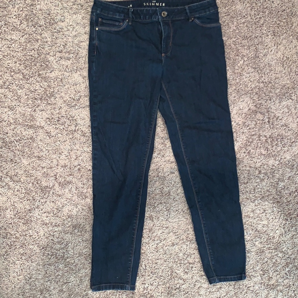 Dark wash, skinny, ankle zip skimmer jeans by WHBM
